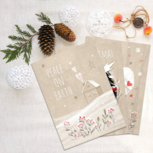 Rustikales Weihnachtshaus im Schnee Feiertagskarte