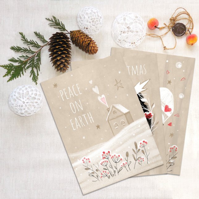 Rustikales Weihnachtshaus im Schnee Feiertagskarte (Von Creator hochgeladen)