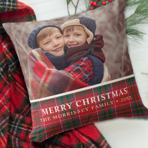 Rustikales Weihnachtskariert Rot Grün Foto Kissen