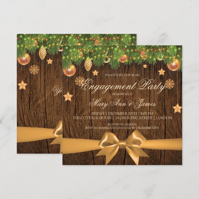 Rustikales Weihnachtskonzept Party Gold Decke Einladung (Vorne/Hinten)