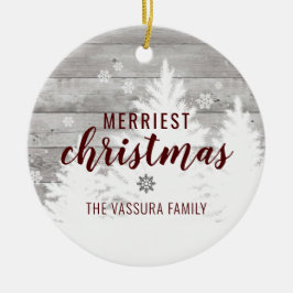 Rustikales Weihnachtslicht Weißholz Pine Tree Foto Keramik Ornament