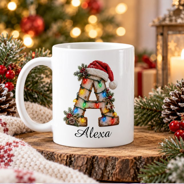 Rustikales Weihnachtsmonogramm Buchstabe A Kaffeetasse (Rustic Festive Christmas Monogram Letter A Coffee Mug
)