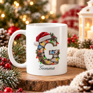 Rustikales Weihnachtsmonogramm Buchstabe G Kaffeetasse