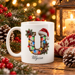 Rustikales Weihnachtsmonogramm Buchstabe U Kaffeetasse