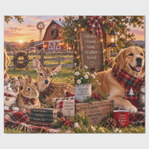 Rustikales Weihnachtspapier für Freunde auf dem Ba Geschenkpapier