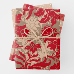 Rustikales Weihnachtsrot und Beige Wrapping Paper  Geschenkpapier Set