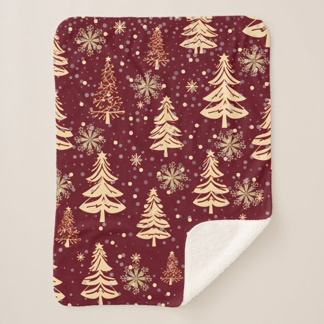 Rustikales Weihnachtsrot und Gold Sherpadecke (Vorderseite)