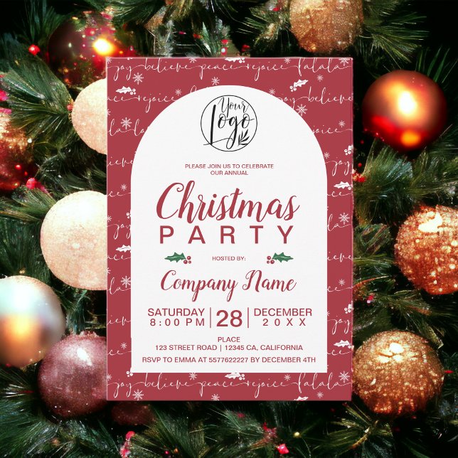 Rustikales Weihnachtsskript Corporate Party rot Einladung (Rustic Christmas script corporate party red Invitation)