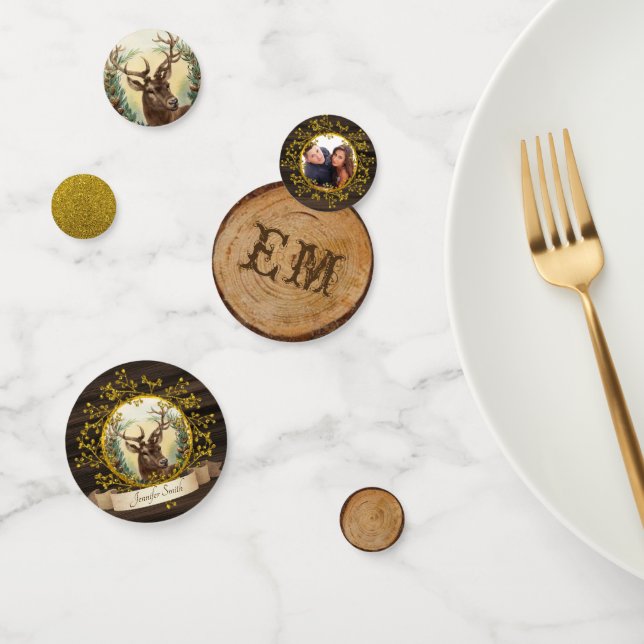 Rustikales Weihnachtsstag Foto Gold Monogram Konfetti (Gruppe)