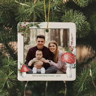 Rustikales Weihnachtswald Pilze Foto Keramikornament