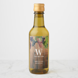 Rustikales Weinbauholz und Traubenmonogramm Weinetikett