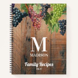 Rustikales Weingut Holztrauben Monogramm Familienr Notizbuch
