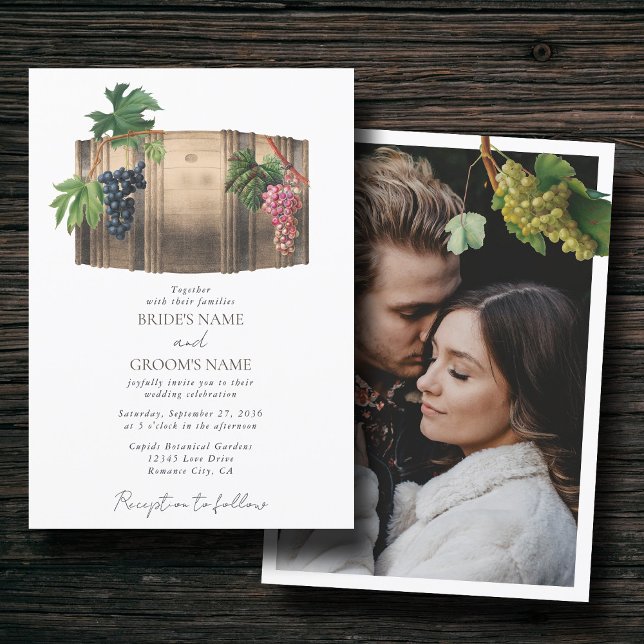 Rustikales Weinkeller Weinkeller Weinkeller Weinbe Einladung (Rustic Wine Barrel Winery Vineyard Wedding Photo Invitation)