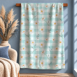 Rustikales Weiß Daisy Gingham Salbei Decke Design Sherpadecke