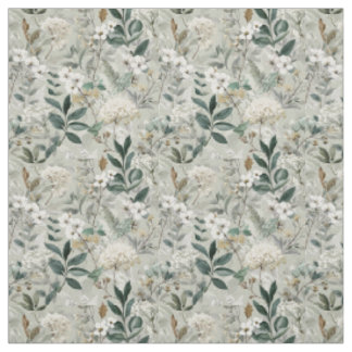 Rustikales Weiß Grün Botanisches Vintage Boho Flor Stoff