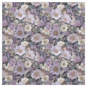 Rustikales Weiß Lila Botanisches Vintage-Blumenmus Stoff