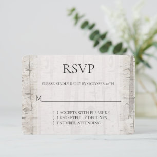 Rustikales Weißcreme-Birkenbäume Hochzeit RSVP