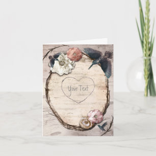 Rustikales Weißes Birch Floral & Hummingbird Viele Dankeskarte