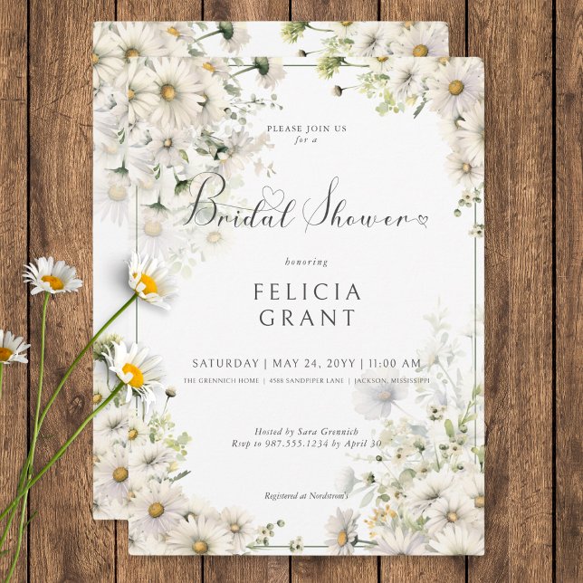 Rustikales Weißes Brautparty Einladung (Rustic White Daisies Bridal Shower Invitation)