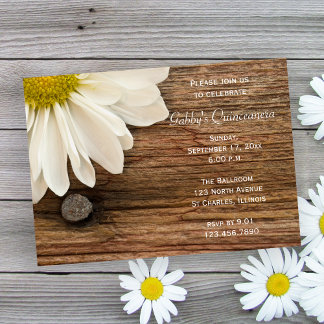 Rustikales weißes Daisy Barn Wood Land Quinceanera Einladung
