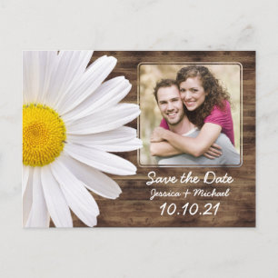 Rustikales weißes Daisy-Foto Hochzeit Rett Datum Ankündigungspostkarte