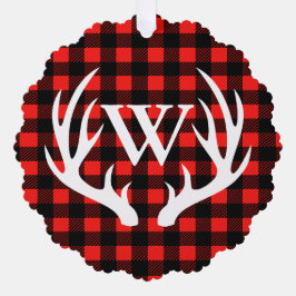 Rustikales Weißes Hirsche Antler & Buffalo Kariert Ornament Karte