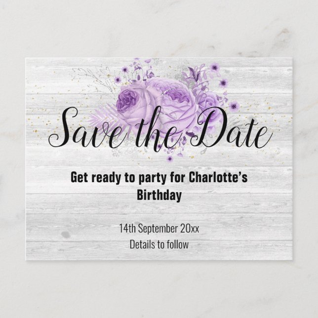 Rustikales weißes Holz Floral Lilac Ankündigungspostkarte (Vorderseite)
