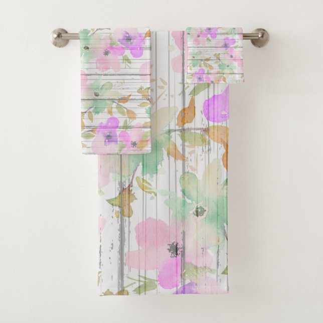 Rustikales weißes hölzerne Minzen-Grün erröten Badhandtuch Set (Insitu)