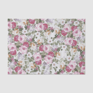 Rustikales weißes hölzernes mit Blumenmuster des Seidenpapier