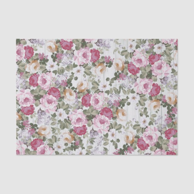 Rustikales weißes hölzernes mit Blumenmuster des Seidenpapier (Vorderseite)