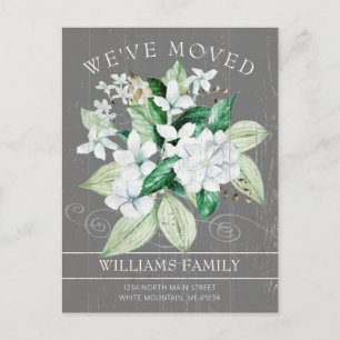 Rustikales Weißes Magnolia Wasserfarbenes Blumenmo Ankündigungspostkarte