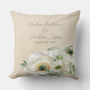 Rustikales Weißes Ranunculus Kissen