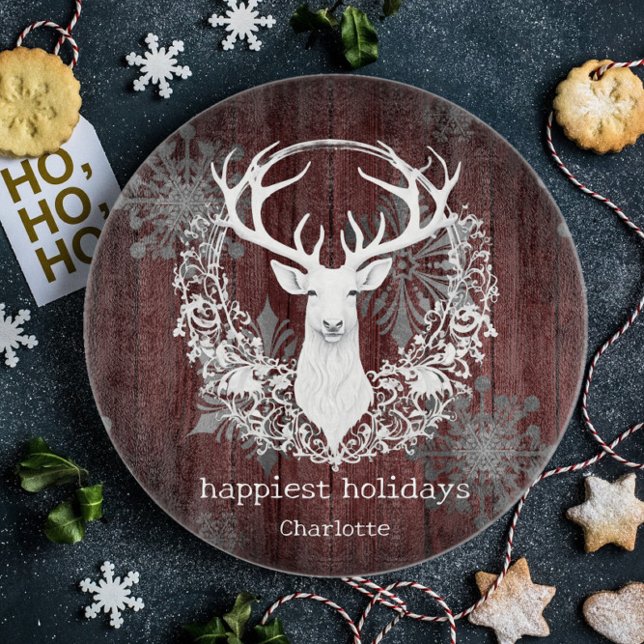 Rustikales Weißes Rentier Personalisiert Red Schneidebrett (Red Rustic Watercolor White Reindeer Cutting Board)