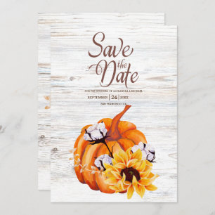 Rustikales Weißes Wasserfarbenkürbis Sonnenblume Save The Date