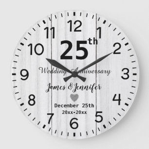Rustikales Weißholz 25. Hochzeitstag Maßstab Große Wanduhr
