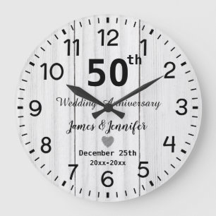 Rustikales Weißholz 50. Hochzeitstag Maßstab Große Wanduhr