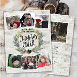 Rustikales Weißholz-Foto Collage Blumenreath Feiertagskarte<br><div class="desc">Senden Sie Ihren Lieben mit dieser Weihnachtskarte Urlaubswünsche und Grüße. Diese Karte enthält sechs (6) Ihrer Lieblings-Fotos in einem einfachen Collage-Layout und fügt dem Hintergrund ein zusätzliches Foto in einem rustikalen, weißen Holzhintergrund hinzu. Erhältlich als Flachkarte, gefaltete Karte, Postkarte und flexibler Foto Magnet. Wünschen Sie allen ein frohes Weihnachtsfest und...</div>