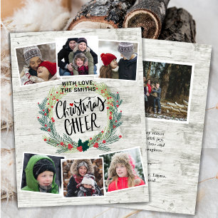 Rustikales Weißholz-Foto Collage Blumenreath Feiertagskarte