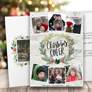 Rustikales Weißholz-Foto Collage Blumenreath Karte