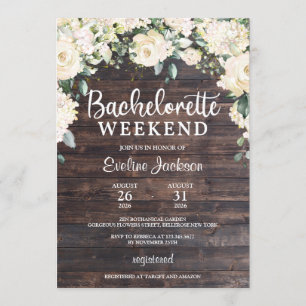 Rustikales Weißholz Hydrangea Rose Bachelorette Einladung
