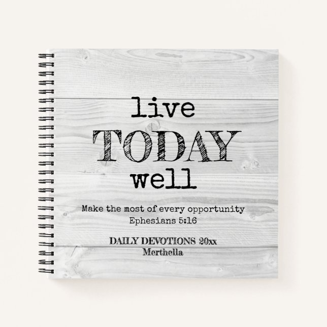 Rustikales Weißholz LEBEN HEUTE GUT TÄGLICH HILFE Notizbuch (Vorderseite)