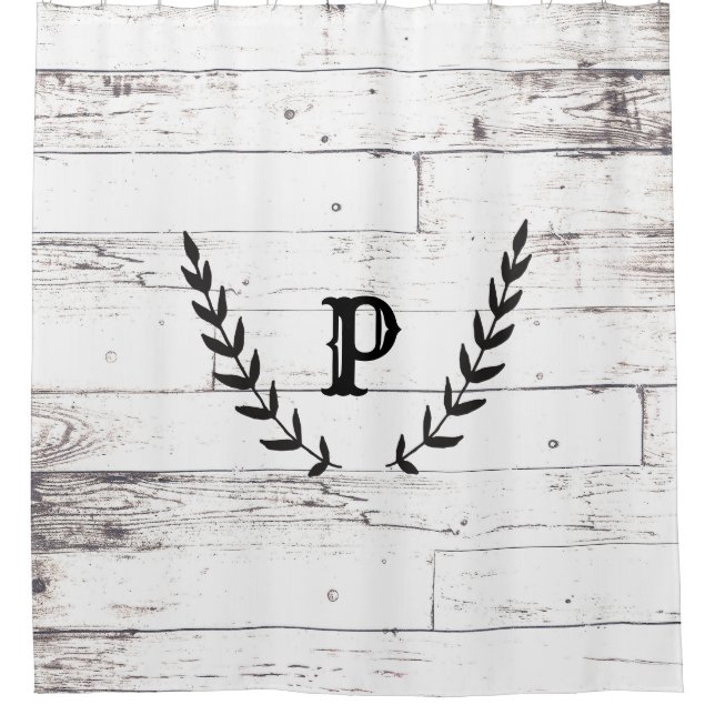 Rustikales Weißholz Shabby Chic Laurel Land Duschvorhang (Vorderseite)