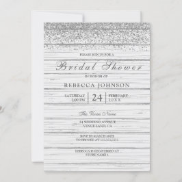 Rustikales Weißholz Silberner Glitzer Brautparty Einladung