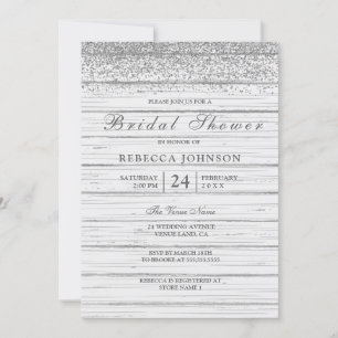 Rustikales Weißholz Silberner Glitzer Brautparty Einladung