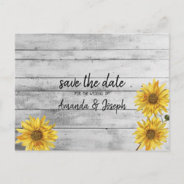 Rustikales Weißholz Sonnenblumen Save the Date Ankündigungspostkarte