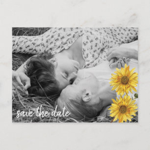 Rustikales Weißholz Sonnenblumen Save the Date Ankündigungspostkarte