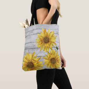 Rustikales Weißholz Sonnenblumen Tote Tasche