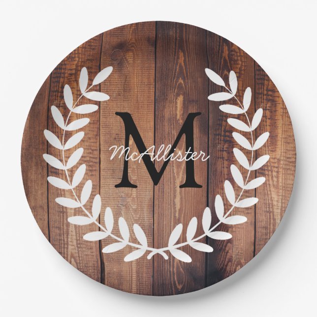 Rustikales Weißland Laurels Barn Wood Pappteller (Vorderseite)