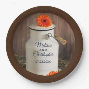 Rustikales Weißmilch-Jug mit Blume Hochzeit Pappteller