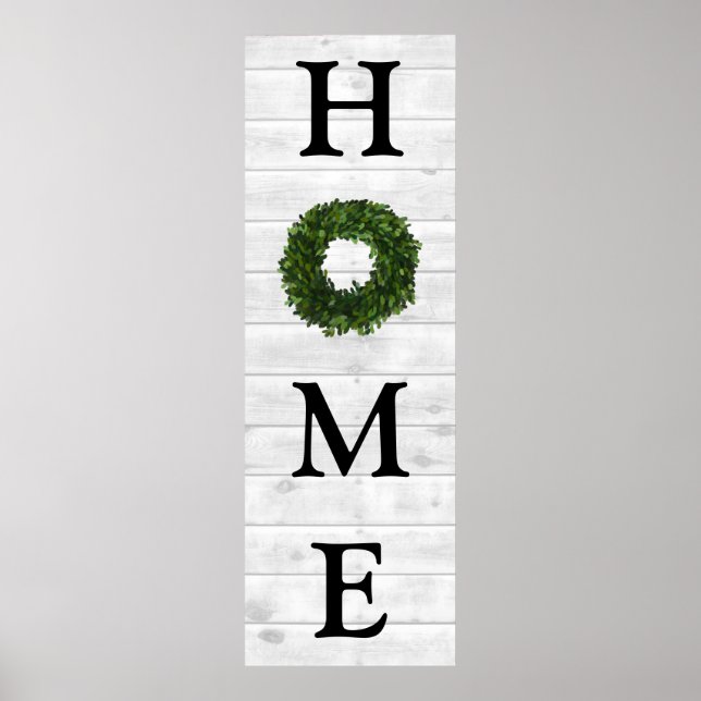 Rustikales Weißseife Holz Zuhause Boxwood Wreath Poster (Vorne)